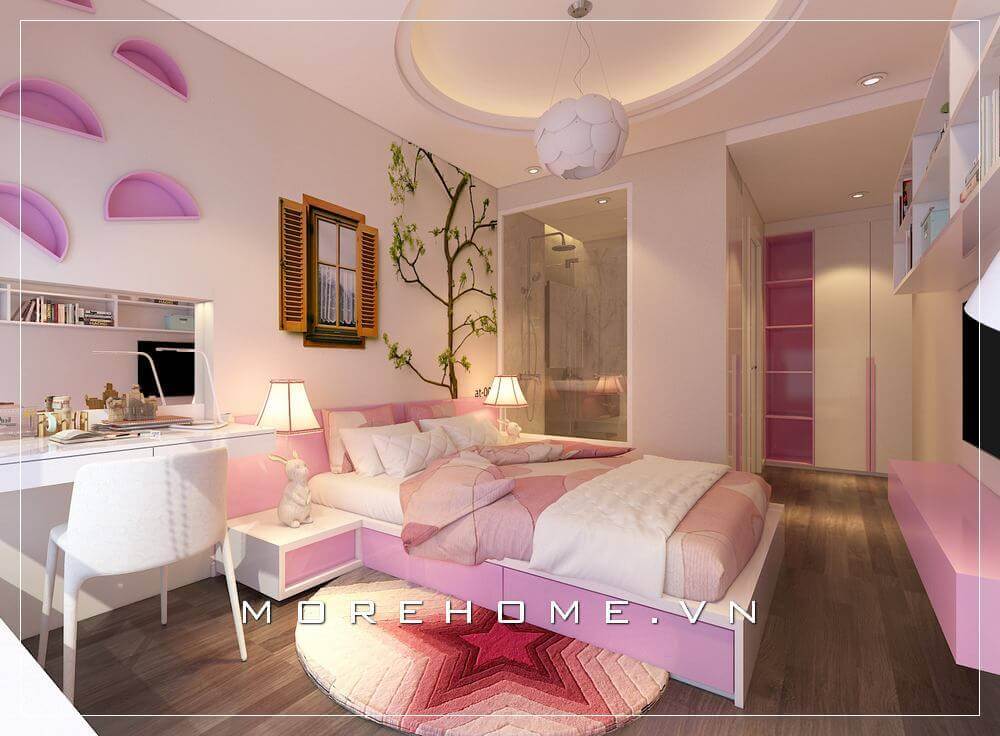 Giường ngủ màu hồng